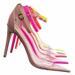 Anne Michelle New Exception10 Lucite Neon Stiletto Sandal - Women Clear High Heel Pointed Toe Shoe