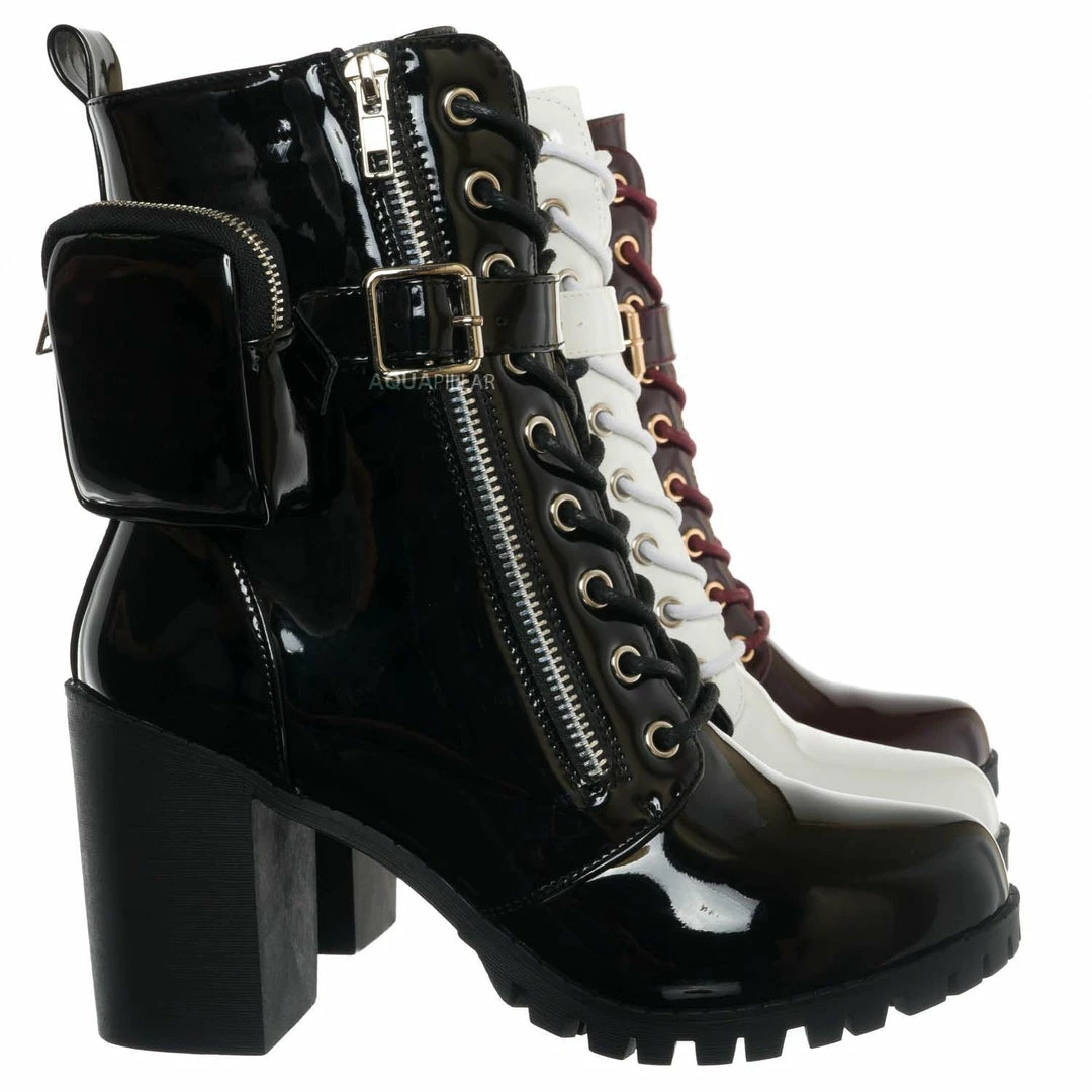 Forever Link Access39 Combat Bootie W Pouch - Women High Heel Ankle Boots New