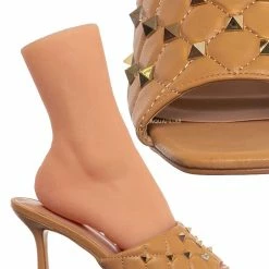 Forever Link Square07 Quilted High Heel Metal Stud Mule, Women Sandal New