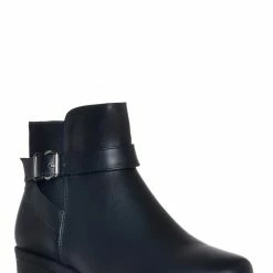 Top Moda Alana1 Elastic Chelsea Belted Ankle Bootie, Moto Block Heel Cowboy Biker Boot