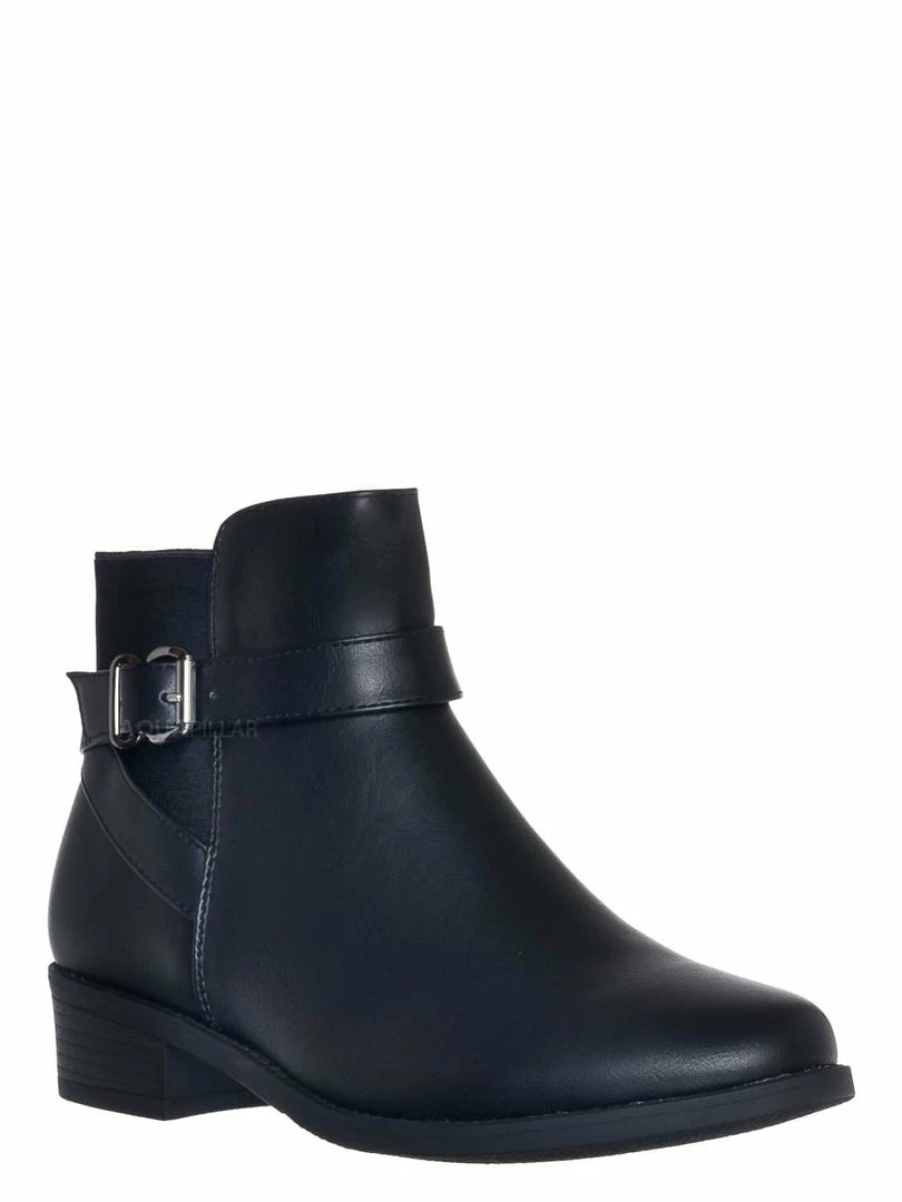 Top Moda Alana1 Elastic Chelsea Belted Ankle Bootie, Moto Block Heel Cowboy Biker Boot