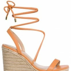 Delicious Walnuts Leg Wrap Espadrille Platform Wedge, Women Lace Up Sandal New