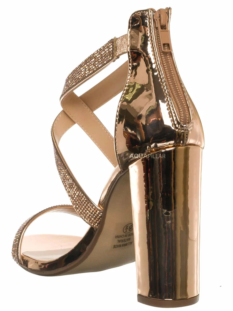 Delicious Polly Glitter Rhinestone Block Heel Sandal - Women Evening Dress Shoes