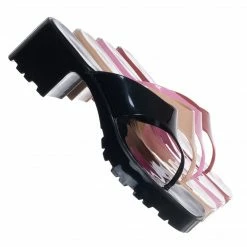 Liliana Rudy4 Jelly Slide In Clog Thong Heel Sandal, Womens PVC Slippers