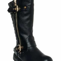 Forever Link Mango21K Childrens Knee High Quilted Riding Boot - Kids Equestrian Shoe