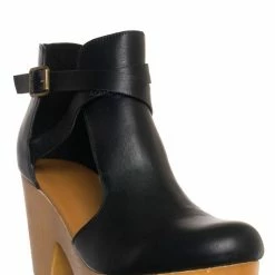 Bamboo Advance01 Belted Side Cut-Out Bootie Clog, Women Lightweight Wooden Shoes