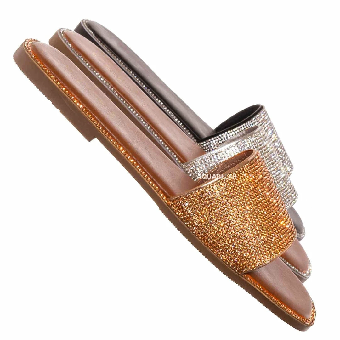 Bonnibel Amita3 Rhinestone Slip On Flat Sandal, Women Slipper New