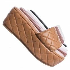 Bamboo New Purchase23 Quilted Flatform Slipper Mule - Platform Diamond Stitch Slide Sandals