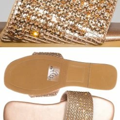 Top Moda Mesa27 Rhinestone Crystal Wide Vamp Slide, Women Summer Slipper