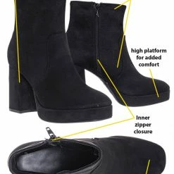 Bamboo Underlined01 Platform Block Heel Bootie - Women Croc & Suede Ankle Pump Boot New