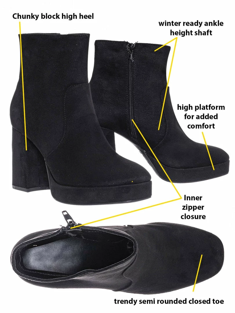 Bamboo Underlined01 Platform Block Heel Bootie - Women Croc & Suede Ankle Pump Boot New