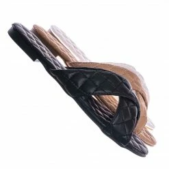 La Shailah New Baily2 Puffy Quilted Flat Slipper Sandal - Cross Strap Open Toe Slide In Shoes