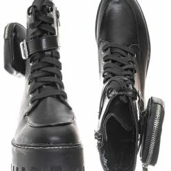 Bamboo New Staging09 Utilitarian Combat Biker Boots W Add On Purse Pocket Pouch