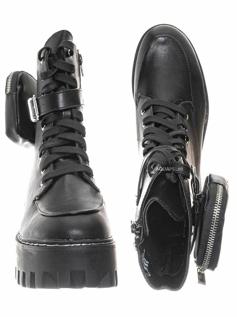 Bamboo New Staging09 Utilitarian Combat Biker Boots W Add On Purse Pocket Pouch