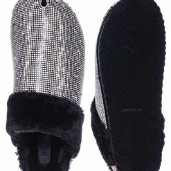 Forever Link New Benefit13 Rhinestone Crystal Moccasin Furry Footbed Slipper