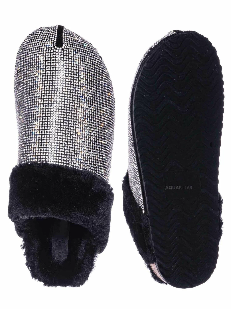 Forever Link New Benefit13 Rhinestone Crystal Moccasin Furry Footbed Slipper