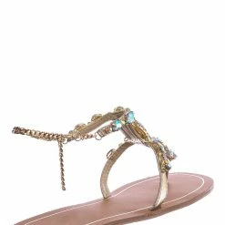 Bamboo Jewel44 Boho Rhinestone Crystal Thong Sandal - Women Bling Chain Link Gladiators