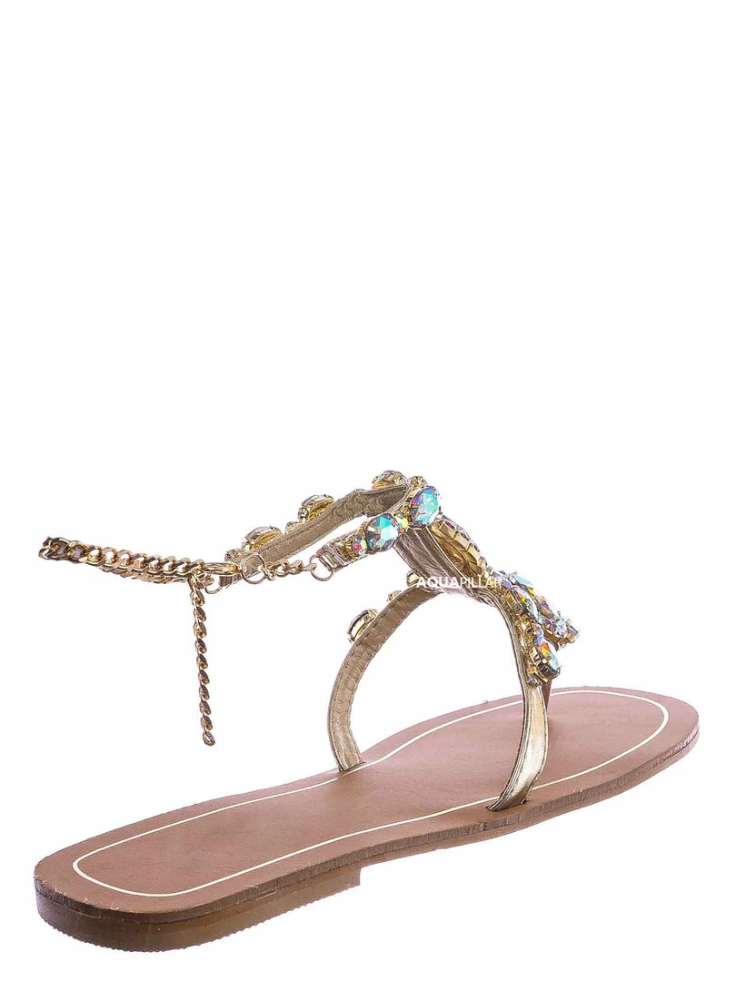 Bamboo Jewel44 Boho Rhinestone Crystal Thong Sandal - Women Bling Chain Link Gladiators