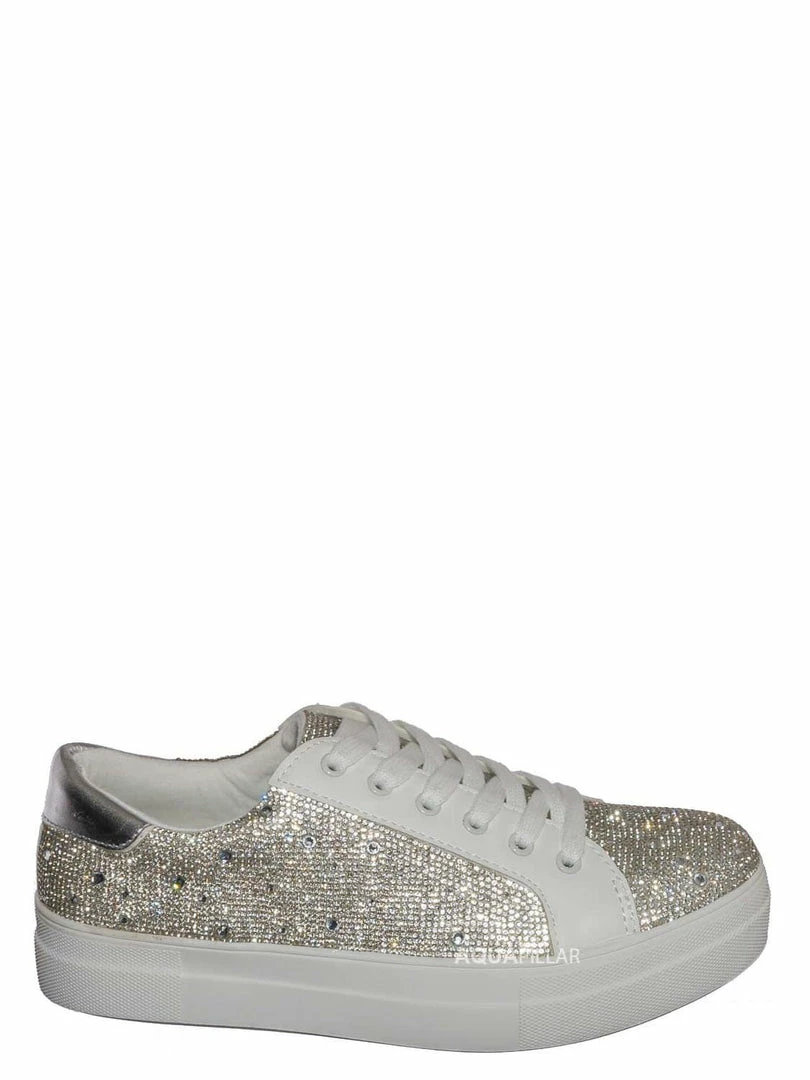 Soda Zeno Rhinestone Crystal Platform Sneaker - Womens Bling Athleisure Shoe