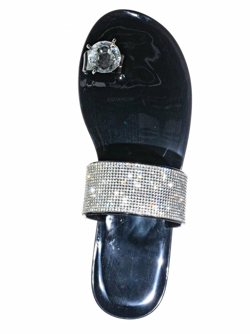 Wild Diva Jolie10 Rhinestone Jelly Toe Ring Sandals - Womens Crystal Pvc Toe Loop Glides New