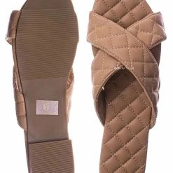 La Shailah New Baily2 Puffy Quilted Flat Slipper Sandal - Cross Strap Open Toe Slide In Shoes