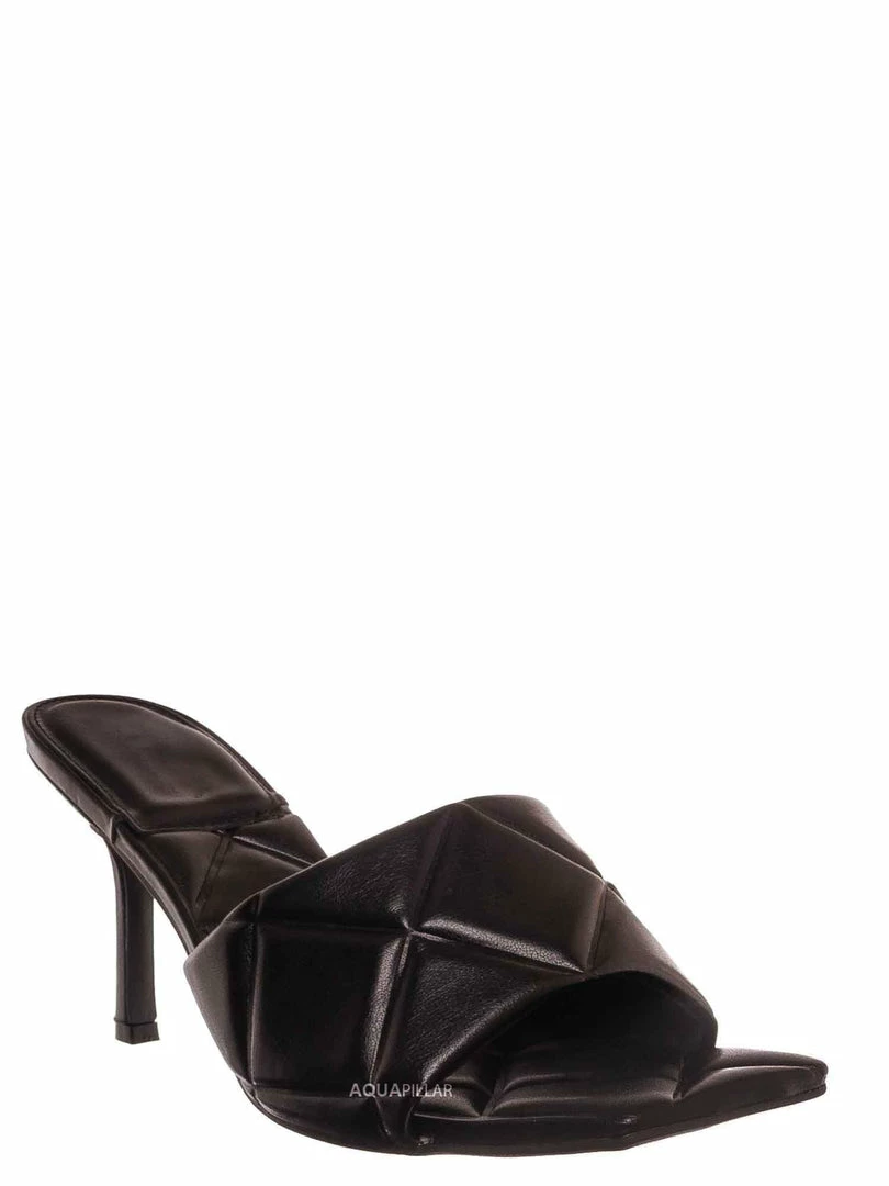 Bamboo New Zeal07 Puffy Quilted Slide-In Mule, Women High Heel Sandal