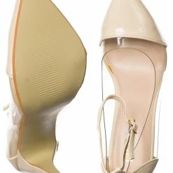 Liliana Olga1 Clear Lucite Pointed Toe Pump, Women Ankle Strap Transparent Shoes New