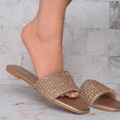 Top Moda Mesa27 Rhinestone Crystal Wide Vamp Slide, Women Summer Slipper