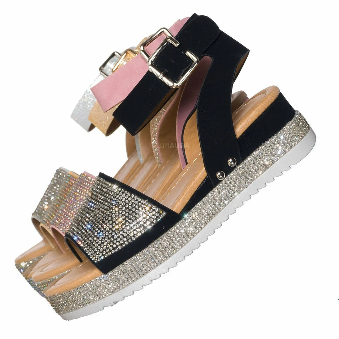 Forever Link New Luxury96K Kids Rhinestone Glitter Flatform Sandal - Little Girl Crystal Platform