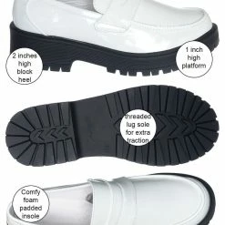 Forever Link New Chief60 Penny Loafers Platform Lug Sole - Vintage Creepers Chunky Work Flat Pumps Shoes Chunky Block Heel