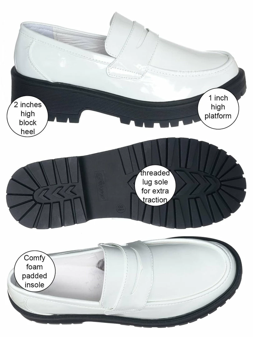 Forever Link New Chief60 Penny Loafers Platform Lug Sole - Vintage Creepers Chunky Work Flat Pumps Shoes Chunky Block Heel