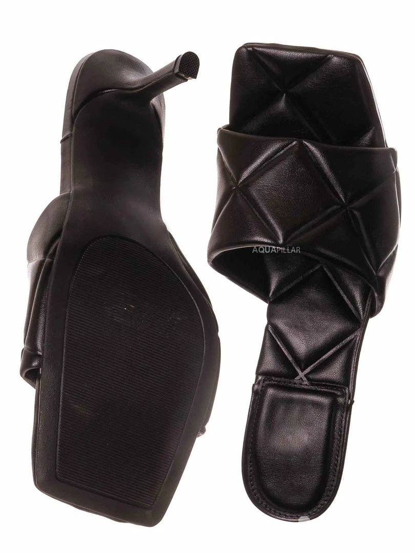 Bamboo New Zeal07 Puffy Quilted Slide-In Mule, Women High Heel Sandal