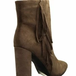 Breckelle's Lisa12 20s Retro Fringe Ankle Bootie - Flappy Tassel Block High Heel Dress Boots