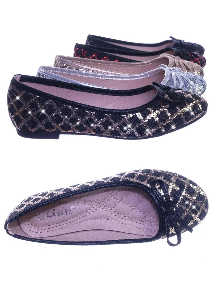 Forever Link New Karra46 Children Girls Fancy Round Toe Ballet Flat W Criss Cross Glitter