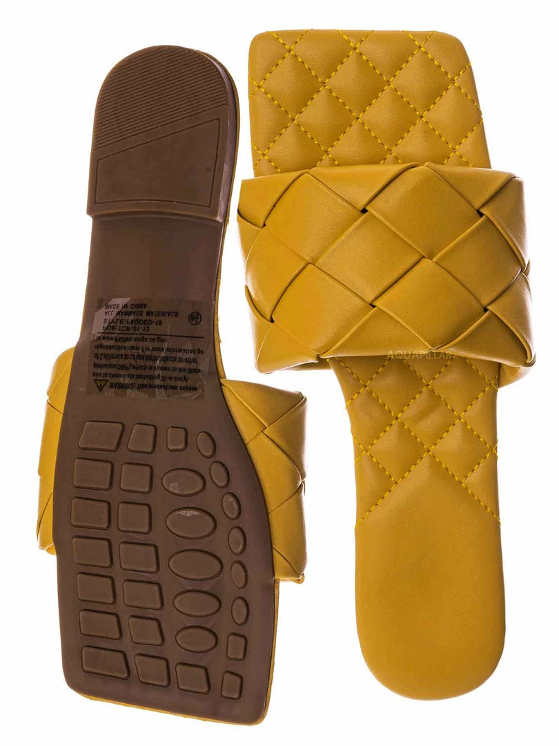 Forever Link Padded18 Wide Woven Slide Sandal - Womens Elongated Open Square Toe Slipper Mule New