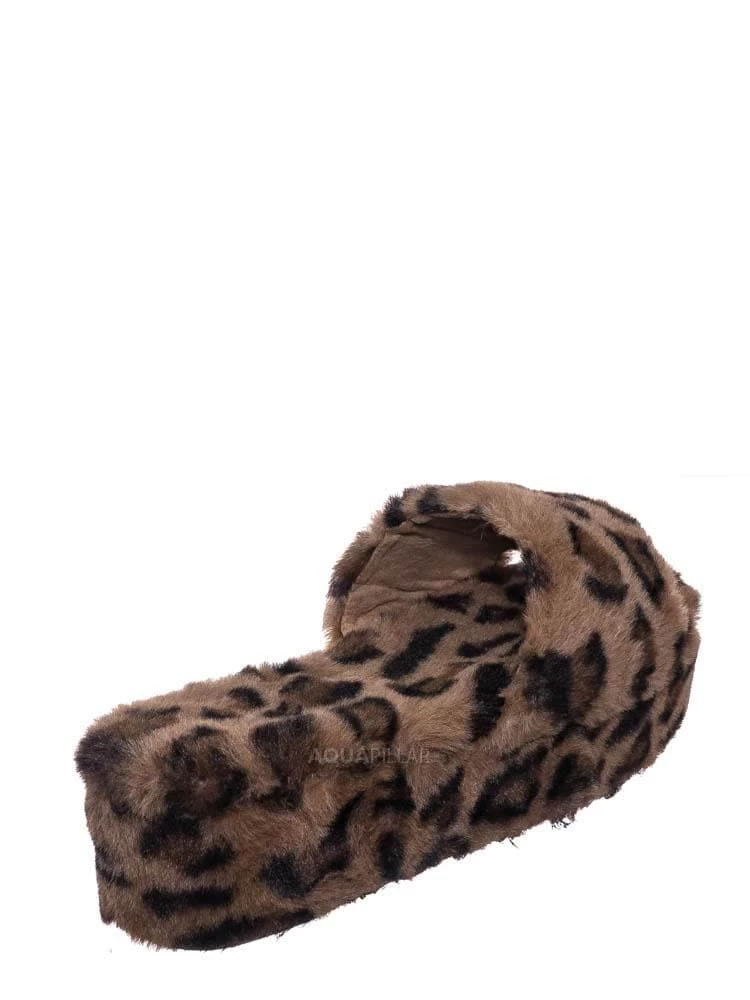 Bamboo Leverage12 Furry Platform Slides - Faux Fur Chunky Slipper In Rainbow & Leopard New