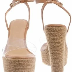 Bamboo New Chosen16 Clear Espadrille Platform Wedge Sandal - Women Lucite Clear Heels