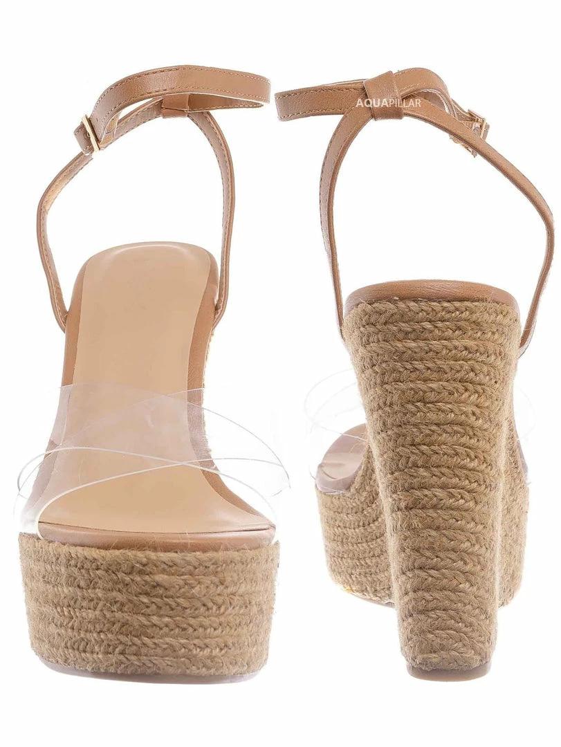 Bamboo New Chosen16 Clear Espadrille Platform Wedge Sandal - Women Lucite Clear Heels