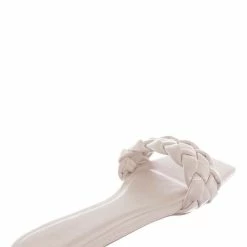 Bamboo Block19 Woven Braided Band Slipper - Womens Open Squared Toe Slip On Flat Sandal