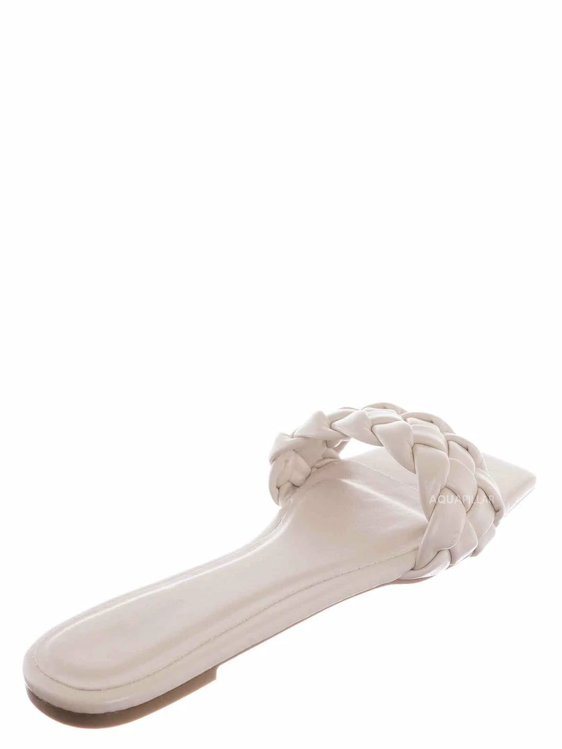 Bamboo Block19 Woven Braided Band Slipper - Womens Open Squared Toe Slip On Flat Sandal