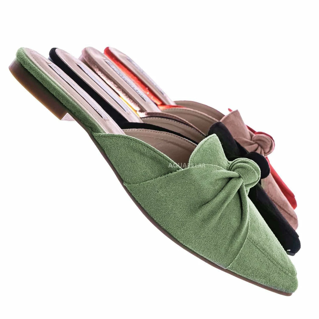 Forever Link Mules11 Knotted Pointed Toe Slides - Women's Slide In Close Toe Slipper New