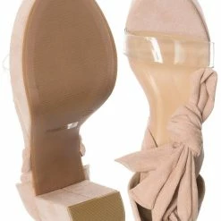 Wild Diva Mia32 Lace Up Block Heel Sandal, Women Leg Wrap Lucite Shoes