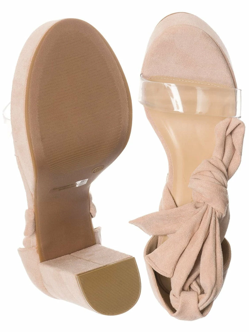 Wild Diva Mia32 Lace Up Block Heel Sandal, Women Leg Wrap Lucite Shoes