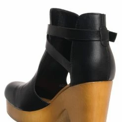 Bamboo Advance01 Belted Side Cut-Out Bootie Clog, Women Lightweight Wooden Shoes
