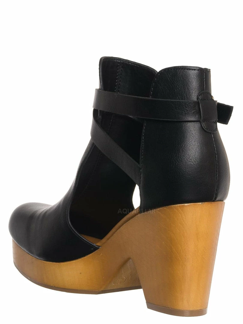 Bamboo Advance01 Belted Side Cut-Out Bootie Clog, Women Lightweight Wooden Shoes