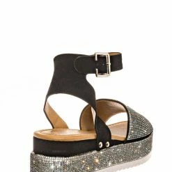 Forever Link Luxury96 Rhinestone Glitter Flatform Sandal - Women Ankle Strap Crystal Platform New
