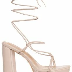 Wild Diva Dash01 Block Heel Leg Wrap Around Sandal, Women Dress Shoes
