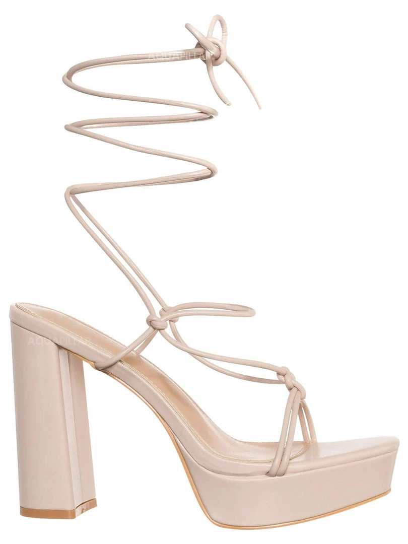 Wild Diva Dash01 Block Heel Leg Wrap Around Sandal, Women Dress Shoes