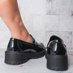 Forever Link New Chief60 Penny Loafers Platform Lug Sole - Vintage Creepers Chunky Work Flat Pumps Shoes Chunky Block Heel