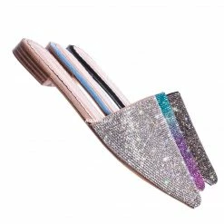 Wild Rose Elina1 Rhinestone Crystal Embellished Flat Mule - Womens Fancy Shiny Pointy Shoe